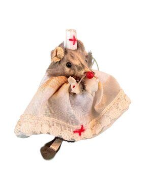 Vintage German Original Fur Toys Nurse Mouse Miniature Ornament